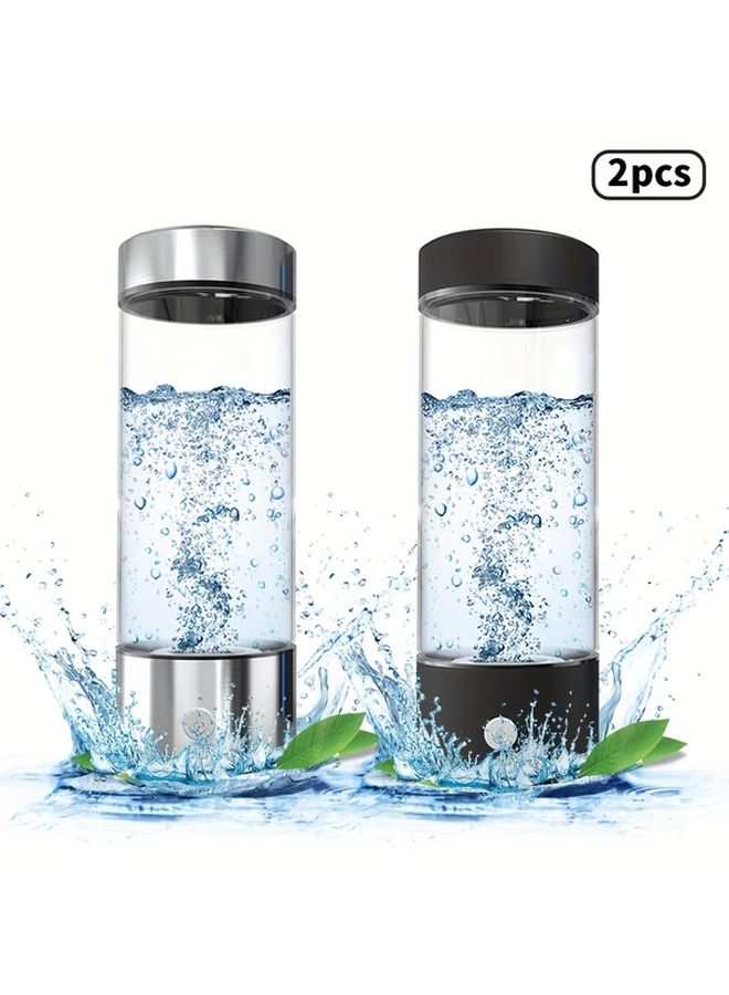 2pcs Silvery White Portable Hydrogen Water Bottle SPE PEM Generator For Home Travel Sports - Image 1